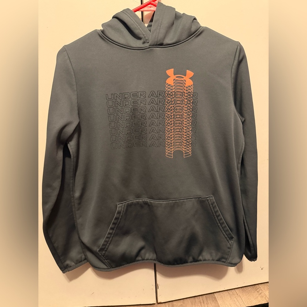 Under Armour Charcoal Hoodie with Vibrant Orange Logo